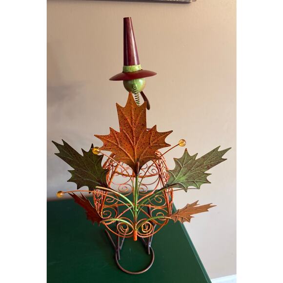 Fall Decor Wobble Spring Neck Metal Turkey and Ceramic Pumpkin - Picture 3 of 8
